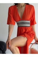 Women's Summer Long Slit Linen Dress 777555