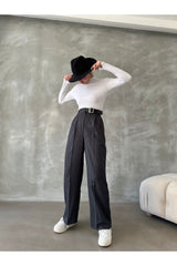 KADIN YENİ SEZON PREMİUM KALİTE KEMERLİ ÇİZGİLİ PALAZZO PANTOLON 777