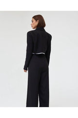 Kadın Yeni Sezon Premium Kalite Çizgili Crop Ceket Palazzo Pantolon Ikili Takım 7777