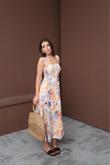 Aec Prive Yazlık Çiçek Desenli Uzun Elbise