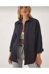 Kadın Siyah Oversize Basic Gömlek