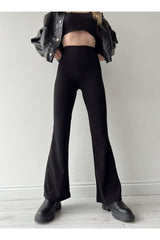 Kadın Siyah Yüksek Bel Ispanyol Paça Tayt Pantolon