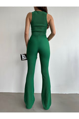 Kadın Yeşil Fitilli Crop Top Atlet