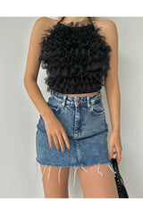 Aec Prive Kadın Tüllü Crop Top - Şık ve Rahat