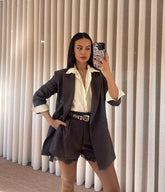 Aec Prive Kadın Dantel Detaylı Şort Ve Blazer Ceket Takım