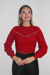 Aec Prive Kadın Kırmızı Taşlı Kazak