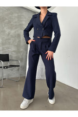 Aec Prive çizgili crop ceket palazzo pantolon takım, şık görünüm için ideal moda parçası