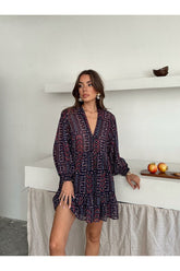 Aec Prive yazlık elbise, v yaka kadın elbisesi, şık desenli ve rahat tasarımlı