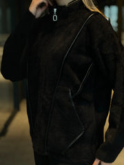 Aec Prive Kadın Premium Kalite Deri Detaylı Angora Ceket Hırka
