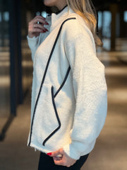 Aec Prive Kadın Premium Kalite Deri Detaylı Angora Ceket Hırka