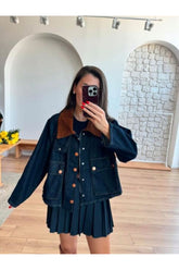 Aec Prive kadın kadi yaka kot ceket, rahat kesim ve şık tasarım ile kombinlenmiş