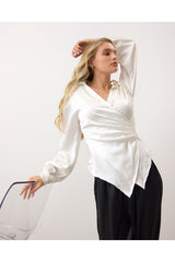 Aec Prive kadın saten bağlamalı gömlek, şık ve zarif bir görünüm için ideal
