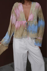 Aec Prive Pamuklu kadın kimona gömlek, canlı renkli desenler ile rahat bir yaz stili