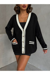 Aec Prive siyah kadın premium hırka, düğmeli ve cepli, şık bir günlük kombin için ideal