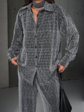 Aec Prive lüx taşlı kadın gömlek pantolon takım, modern tasarıma sahip şık gri outfit