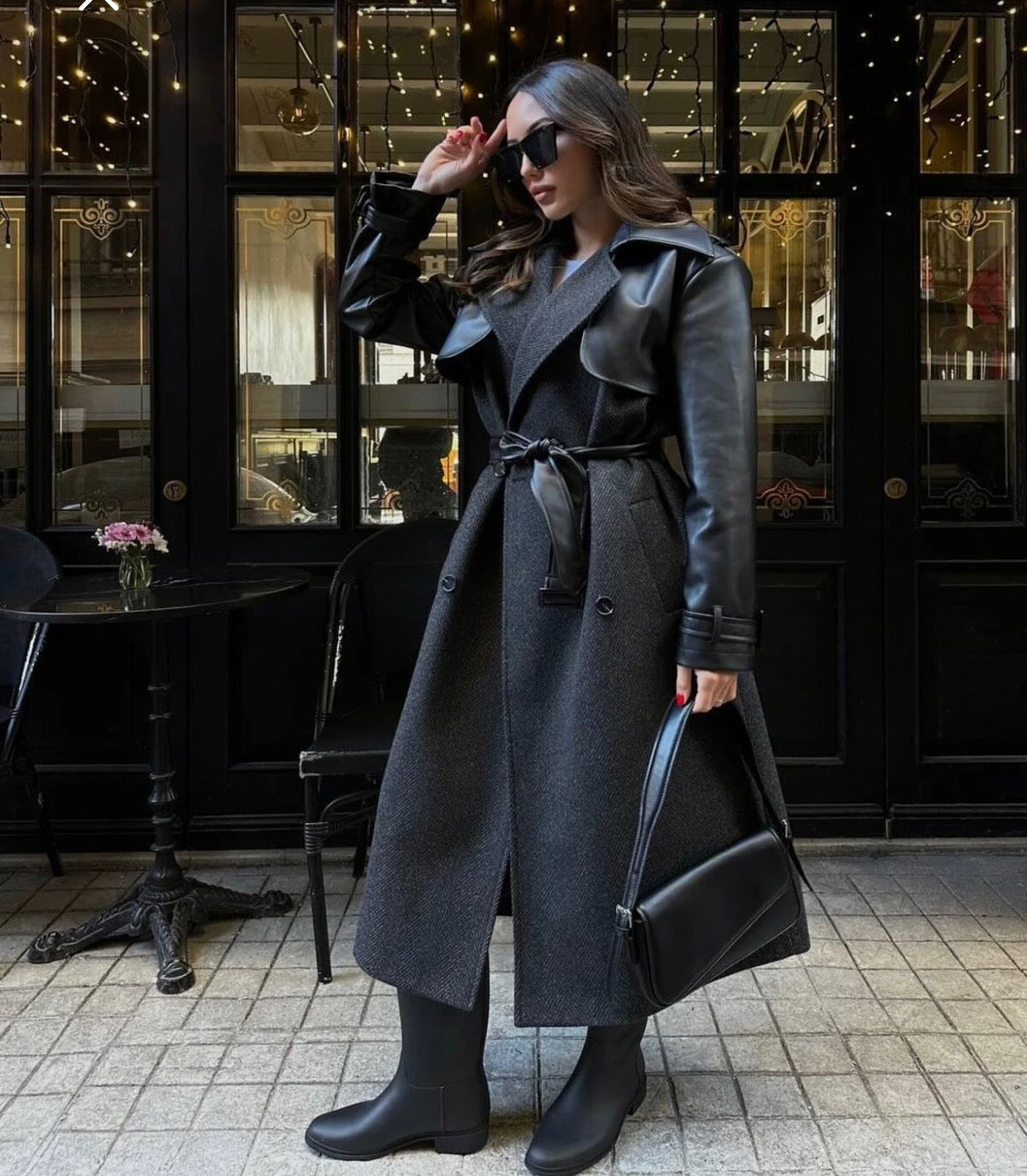 Aec Prive Leather Detail Women's Wool Coat Fashion