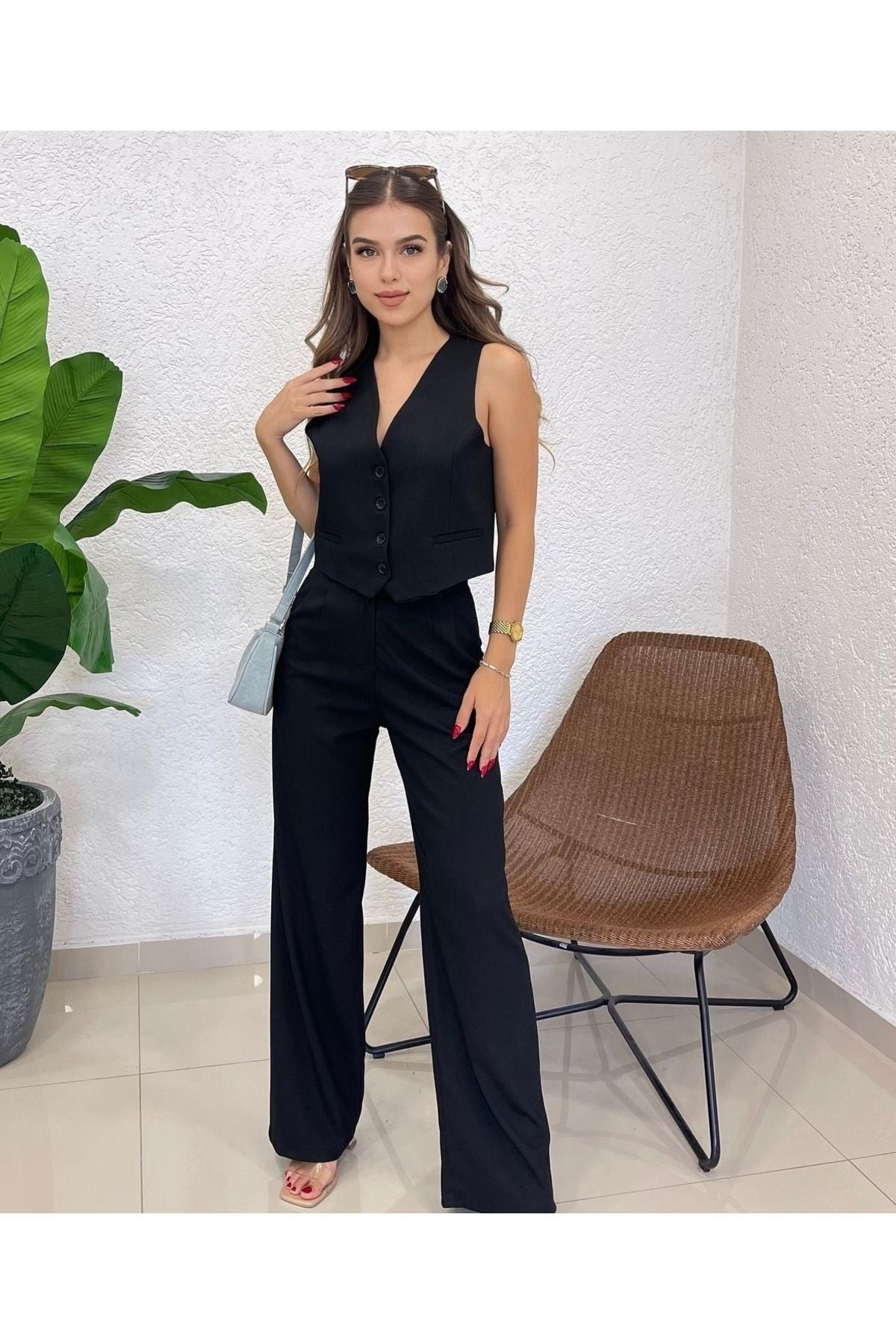 Kadın Blazer Ceket Yelek Pantolon Ikili Takım