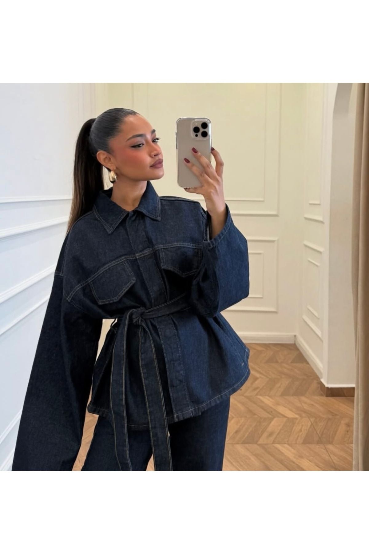 Aec Prive Women's Stylish Design Denim Jacket and Pants Set