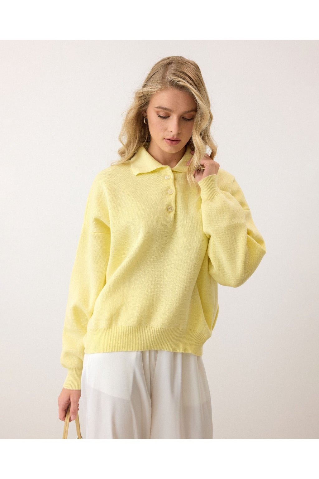 Aec Prive Kadın Polo Yaka Sweatshirt Sarı Renk