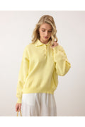 Aec Prive Kadın Polo Yaka Sweatshirt Sarı Renk