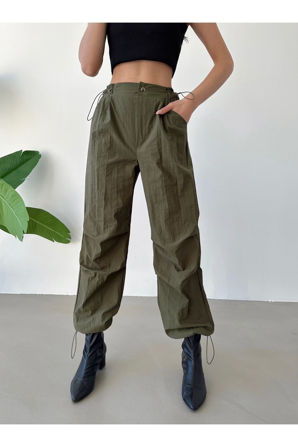 Kadın Tactical Ayarlanabilir Bel Paraşüt Kumaş Pantolon