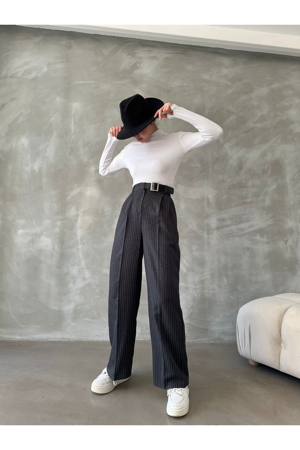 WOMEN'S NEW SEASON PREMIUM QUALITY BELTED STRIPED PALAZZO TROUSERS 777