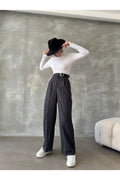 WOMEN'S NEW SEASON PREMIUM QUALITY BELTED STRIPED PALAZZO TROUSERS 777