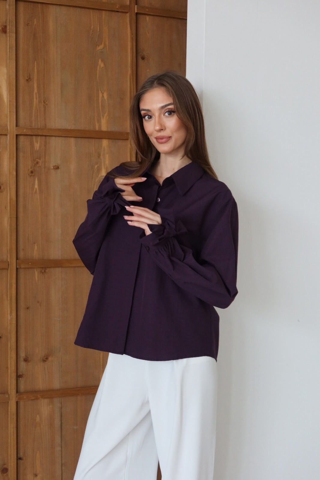 Aec Prive Women's Basic Elegant Shirt with Sleeve Details