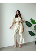 Women's New Season Premium Quality Linen Floral Crop Trousers Two-Piece Suit 55585