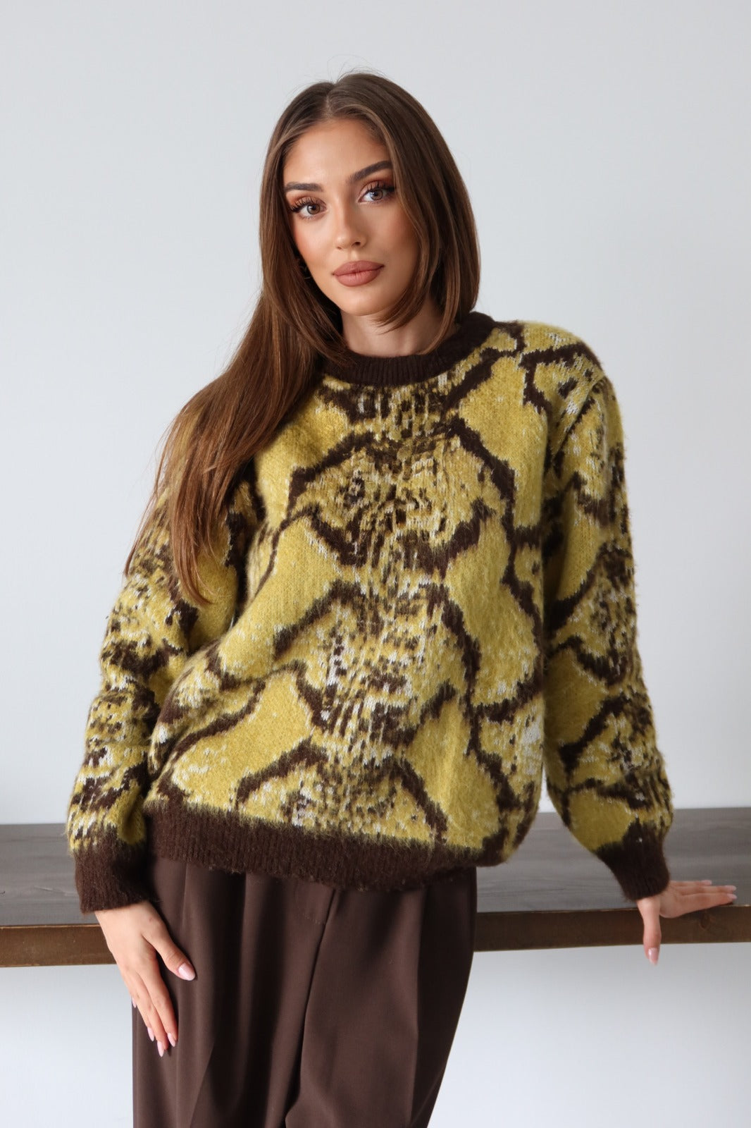 Aec Prive Kadın Desenli Kalın Kazak