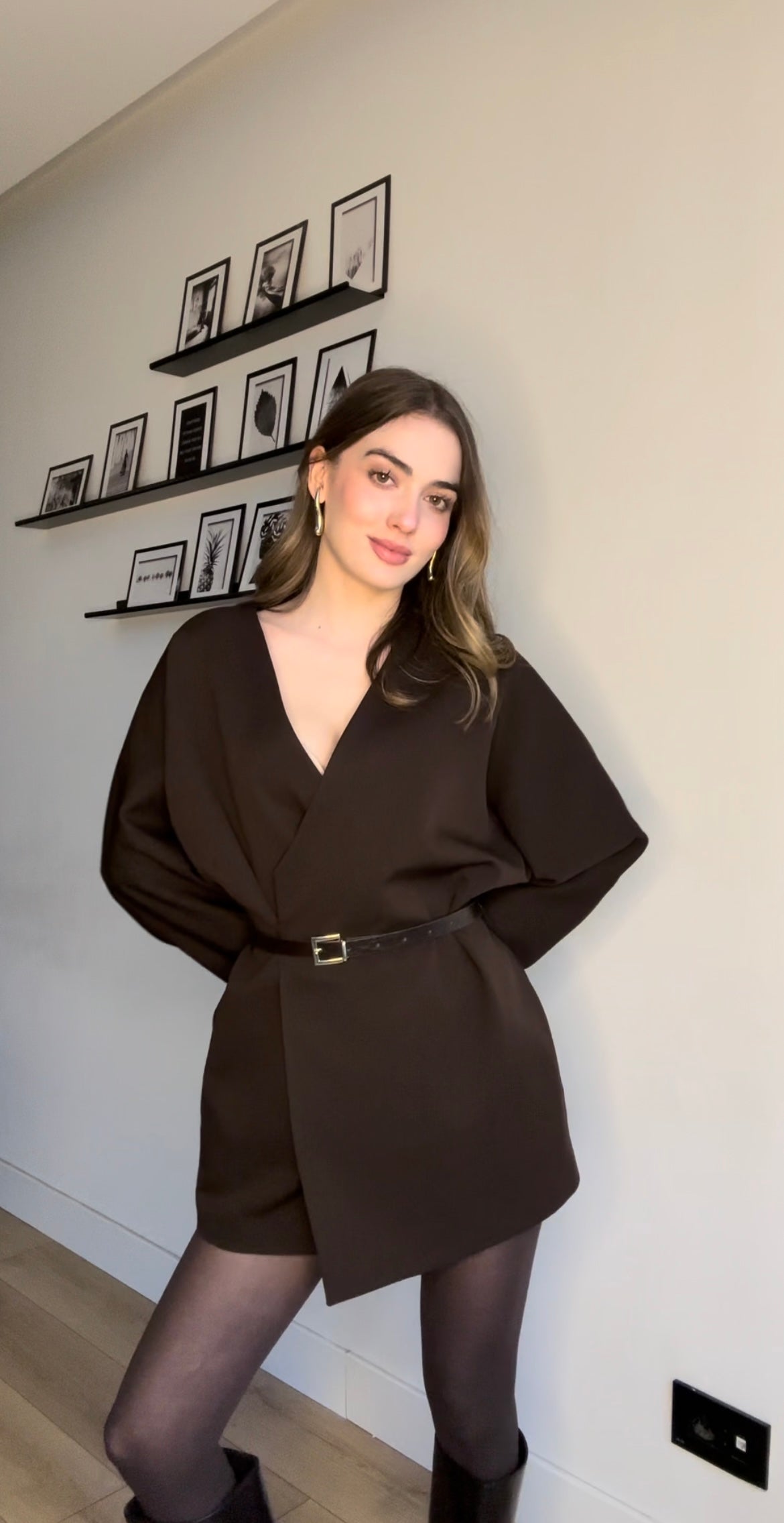 Aec Prive Women's Oversized Stylish Belted Blazer Jacket