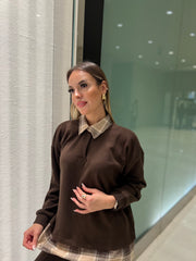 Aec Prive Kadın Taş Baskılı Ekose Sweatshirt Takım