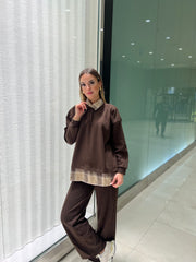 Aec Prive Kadın Taş Baskılı Ekose Sweatshirt Takım