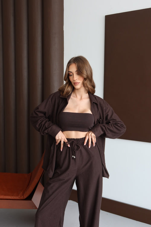 (Aec Prive Kadın Spor Selanik Kumaş Gömlek Pantolon Takım