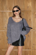 Aec Prive Women's Fuzzy V-Neck Sweater