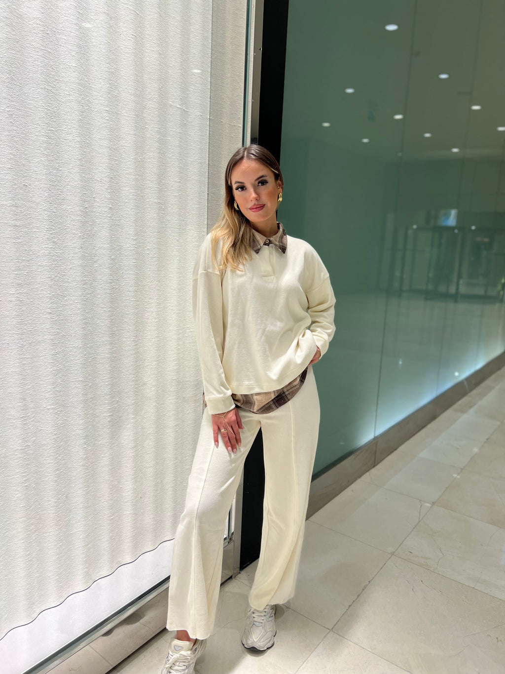 Aec Prive Kadın Taş Baskılı Ekose Sweatshirt Takım