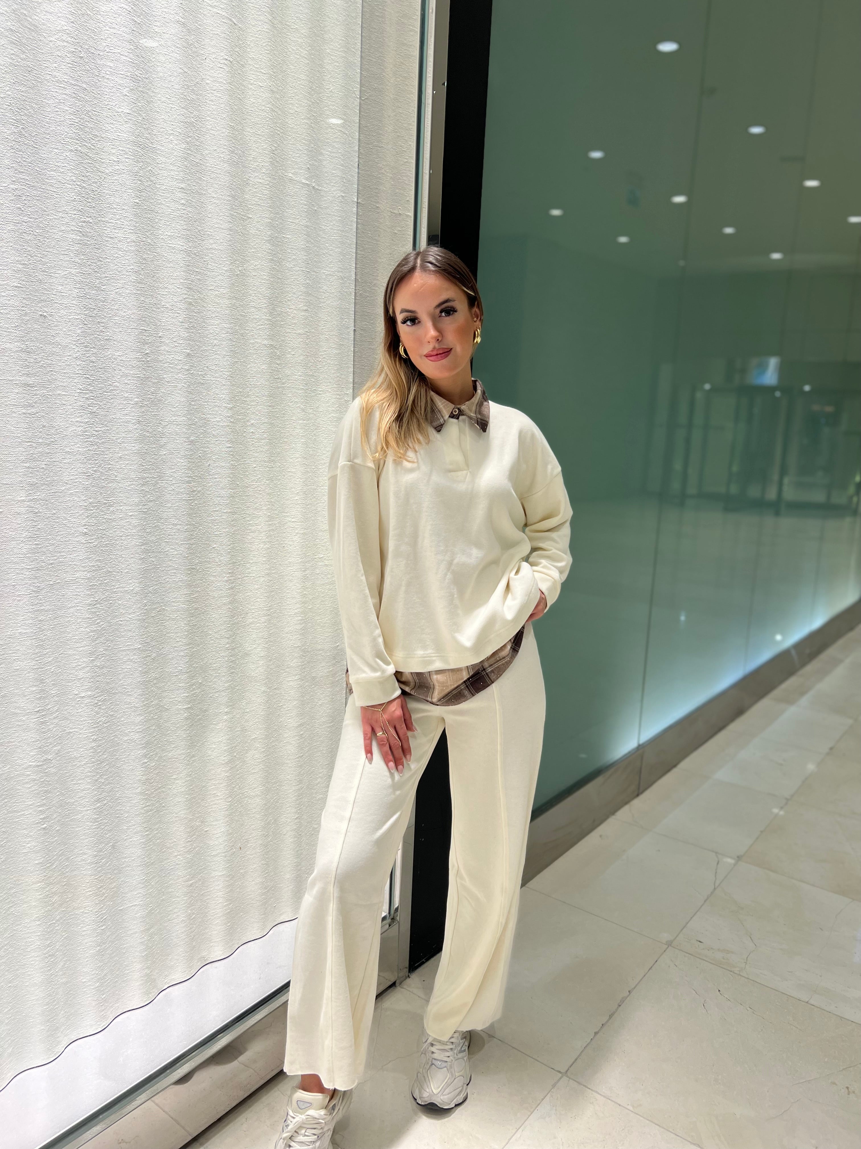 Aec Prive Kadın Taş Baskılı Ekose Sweatshirt Takım