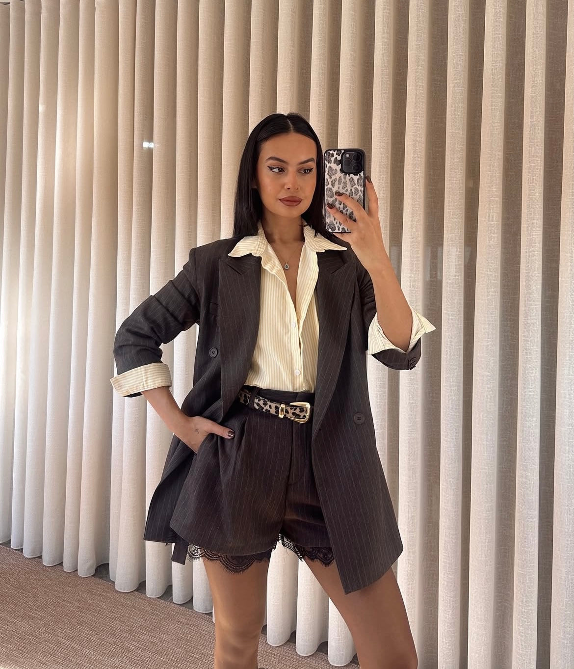 Aec Prive Kadın Dantel Detaylı Şort Ve Blazer Ceket Takım