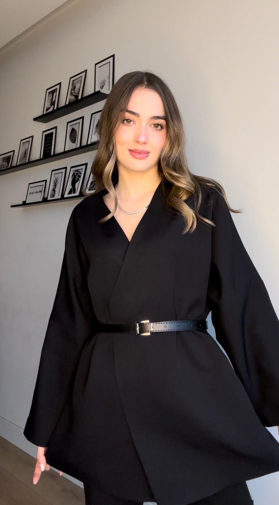 Aec Prive Women's Oversized Stylish Belted Blazer Jacket