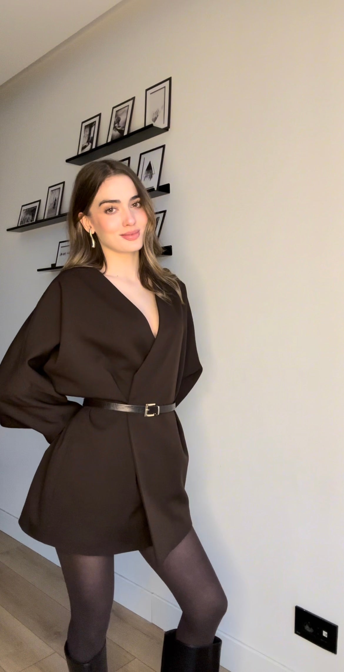 Aec Prive Women's Oversized Stylish Belted Blazer Jacket