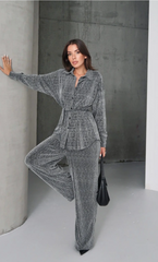 Aec Prive Taşlı Kadın Gömlek Pantolon Takım