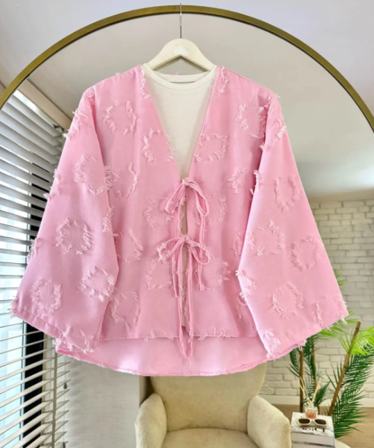 Kadın Yeni Sezon Bağlamalı Yazlık Müslin Kimono Gömlek 7777