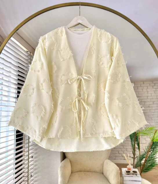 Kadın Yeni Sezon Bağlamalı Yazlık Müslin Kimono Gömlek 7777