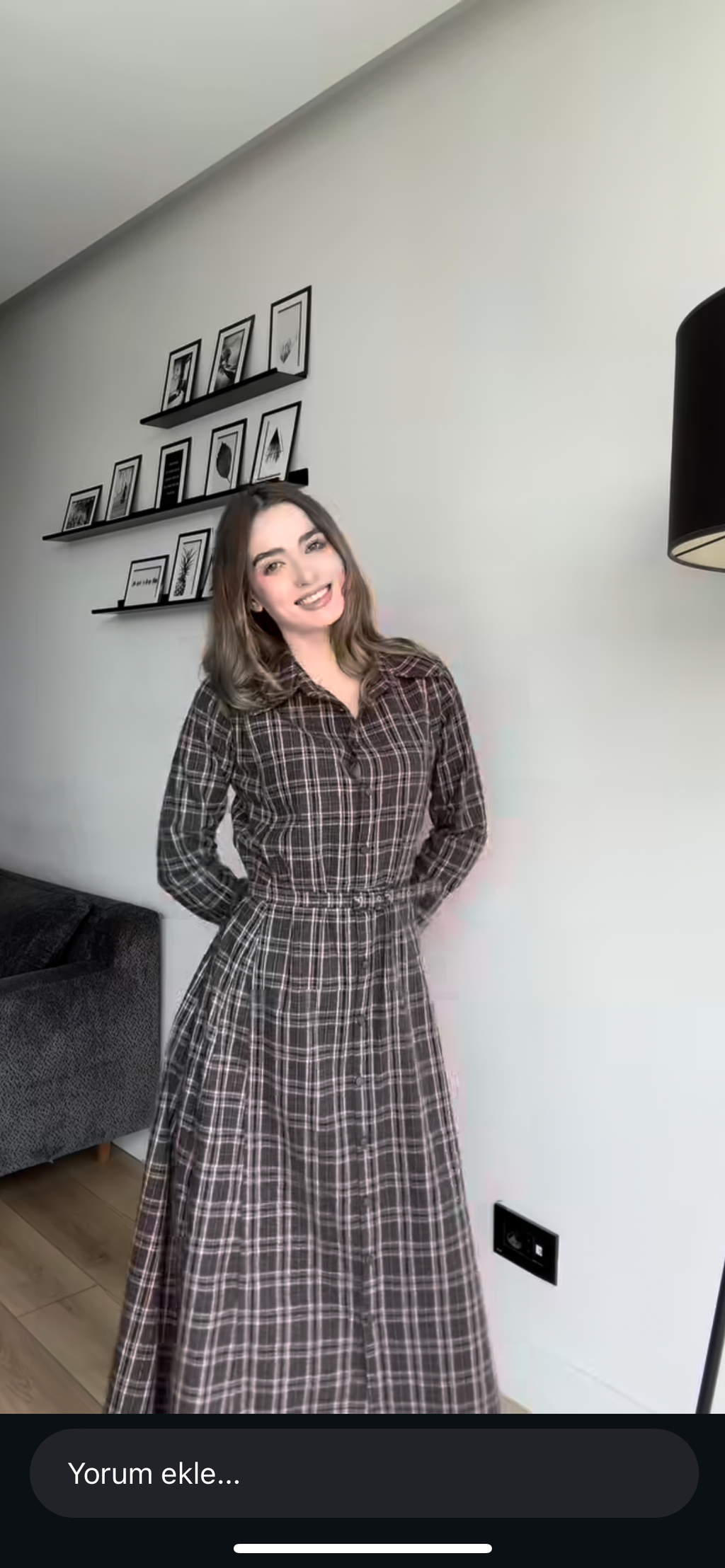 Aec Prive Kadın Ekose Kemerli Uzun Elbise