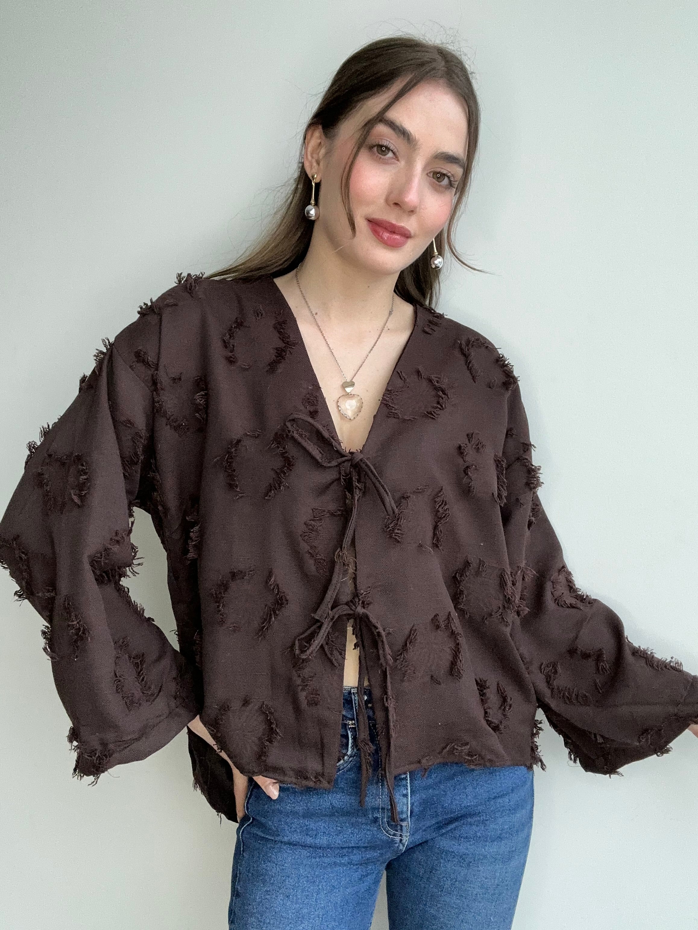 Women's New Season Tied Summer Muslin Kimono Shirt 7777