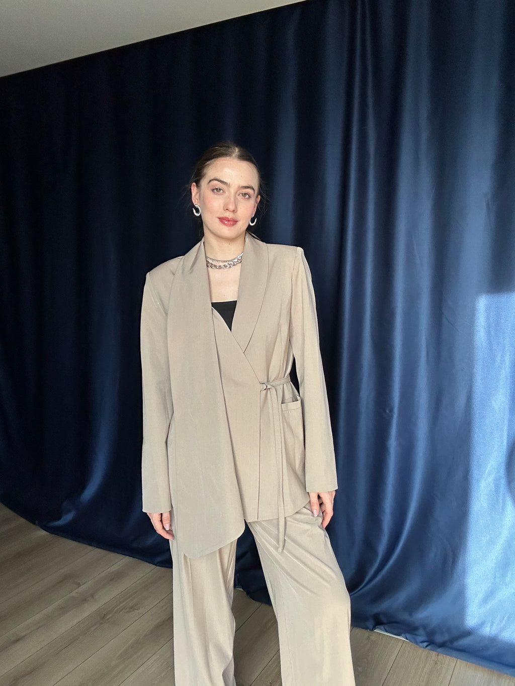 Aec Prive Kadın Lüx Şal Detaylı Blazer Ceket Takım-2843