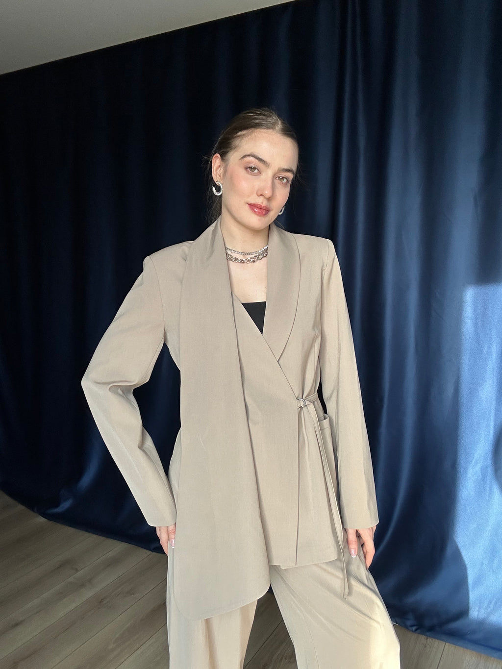 Aec Prive Kadın Lüx Şal Detaylı Blazer Ceket Takım-2843