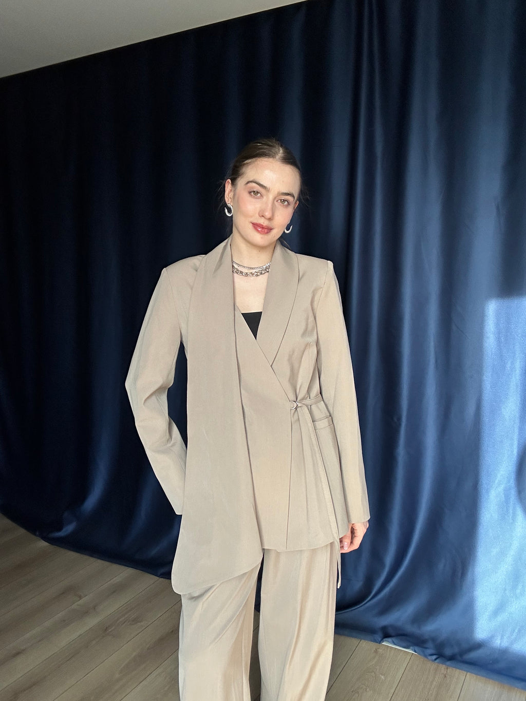 Aec Prive Kadın Lüx Şal Detaylı Blazer Ceket Takım-2843