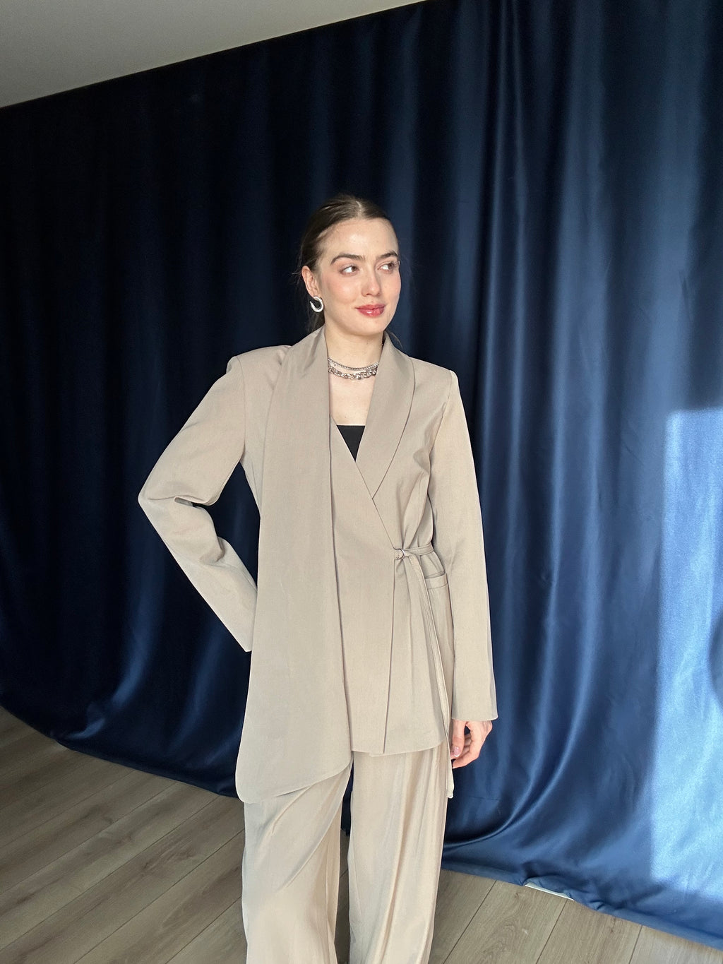 Aec Prive Kadın Lüx Şal Detaylı Blazer Ceket Takım-2843