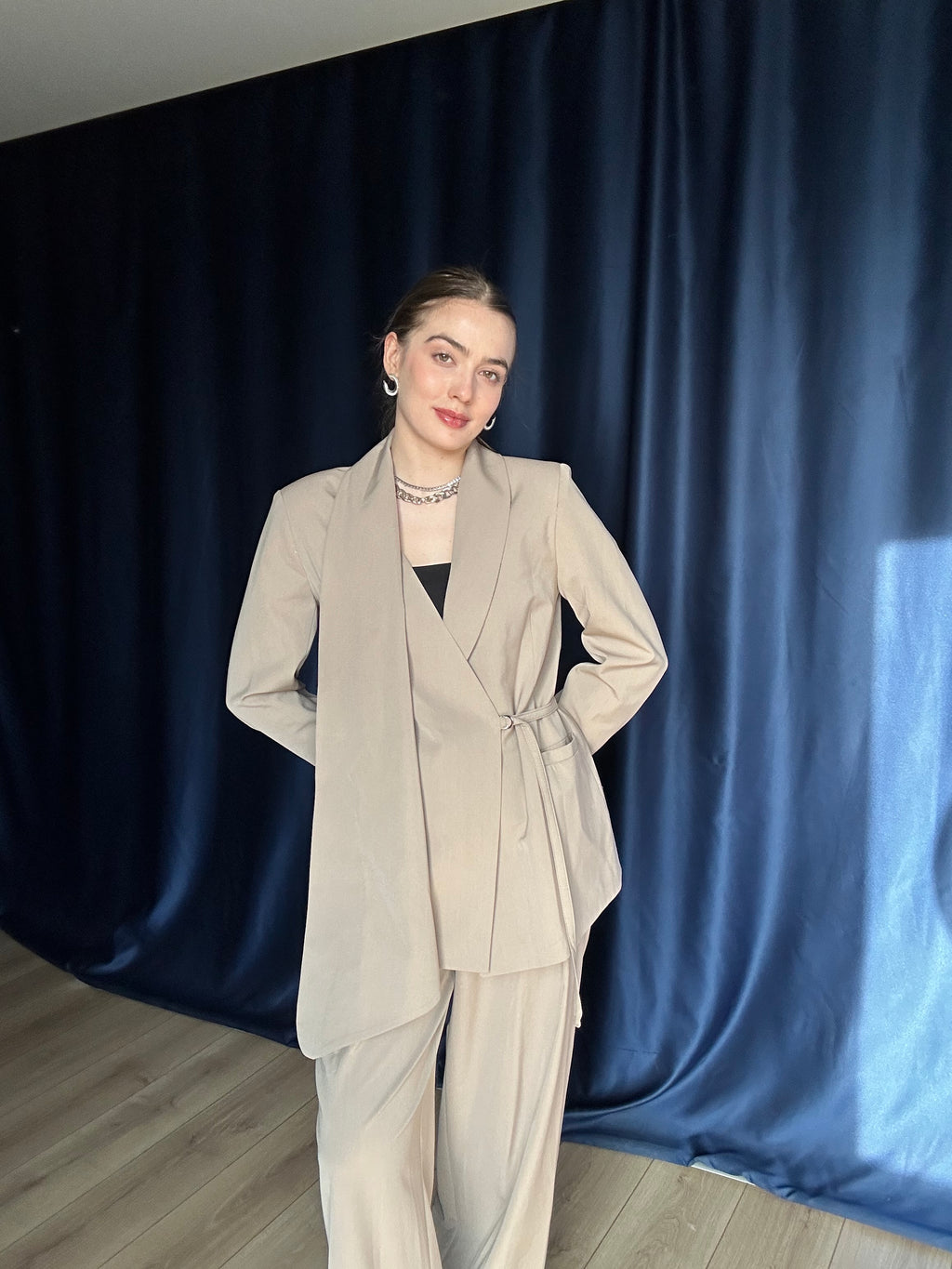 Aec Prive Kadın Lüx Şal Detaylı Blazer Ceket Takım-2843